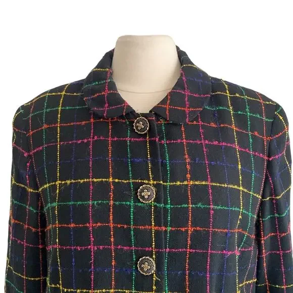 VINTAGE Plaid Cropped Jacket Womens Sz 14 Multicolor Kristinn Steinarr Wool - Picture 3 of 6